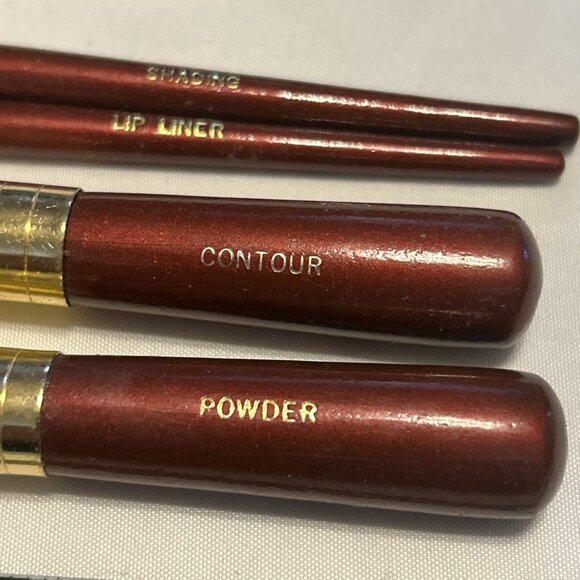 Brush Set Reddish Plum Handle And Gold New Makeup Cosmetic Brushes 4 Pieces 5” N - Picture 3 of 7